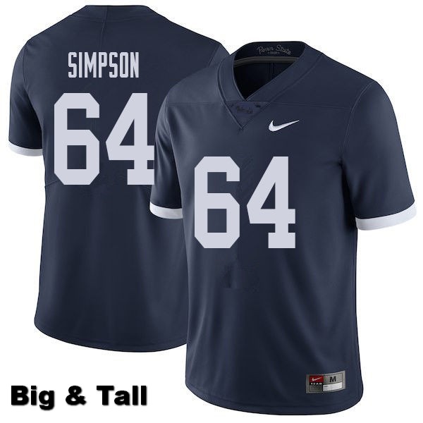 NCAA Nike Men's Penn State Nittany Lions Zach Simpson #64 College Football Authentic Throwback Big & Tall Navy Stitched Jersey KYW2898RD